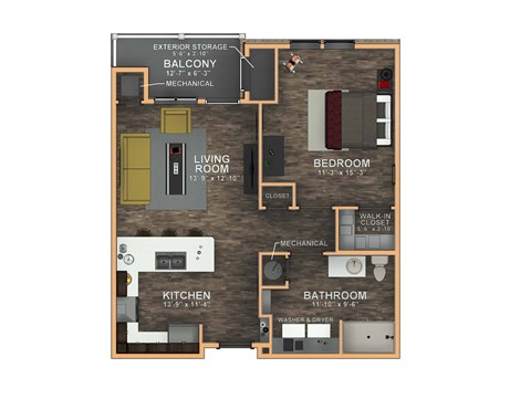 1 Bed 1 Bath Floor Plan at Ritchey Reserve, Indiana